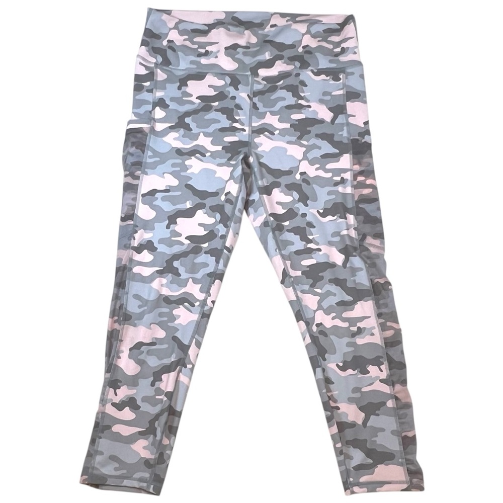 Fabletics Powerhold Camouflage Leggings Pink Gray Performance